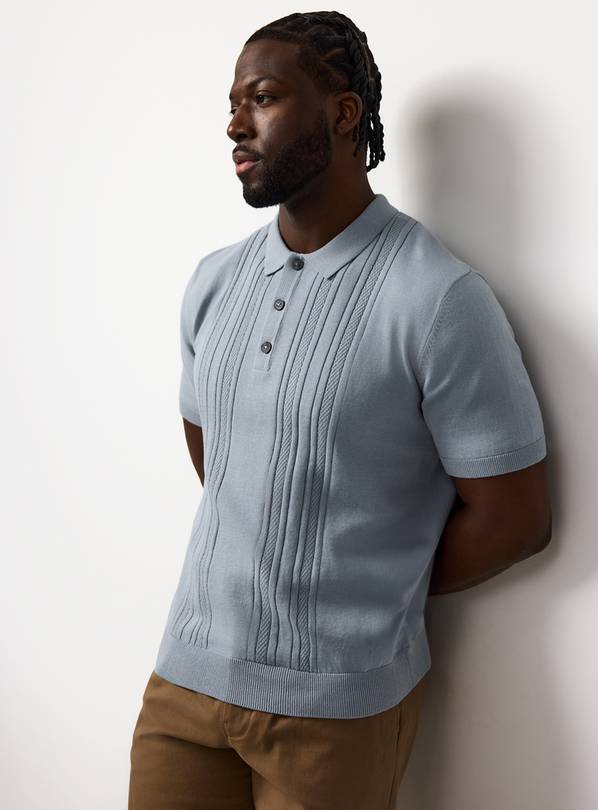 Light Blue Textured Stripe Polo XXXL